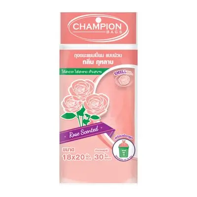 Garbage Bags on Roll Rose Scented CHAMPION Size 18 x 20 Inch (Pack 30 Pcs.) Pink