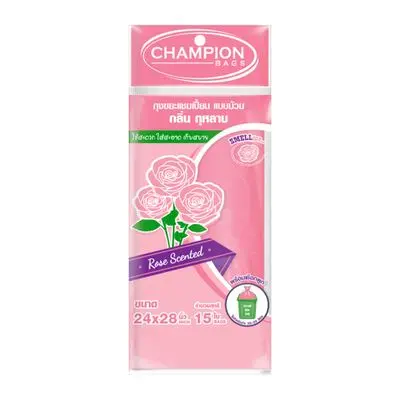 Garbage Bags on Roll Rose Scented CHAMPION Size 24 x 28 Inch (Pack 15 Pcs.) Pink