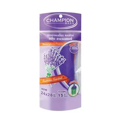 Garbage Bags on Roll Lavender Scented CHAMPION Size 24 x 28 Inch (Pack 15 Pcs.) Purple