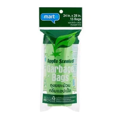 Rolled Garbage Bags SMARTER Apple Scented Size 24 x 28 Inch (Pack 15 Pcs.) Green