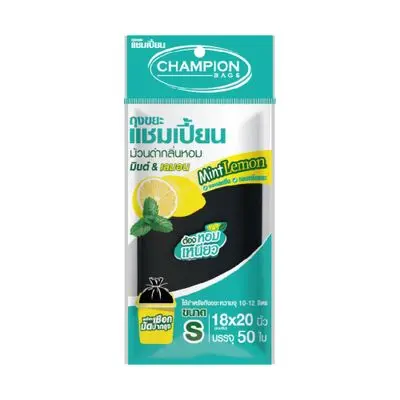 Garbage Bags Mint And Lemon Scented Roll Type CHAMPION Size 18 x 20 Inches (Pack 50 Pcs.) Black