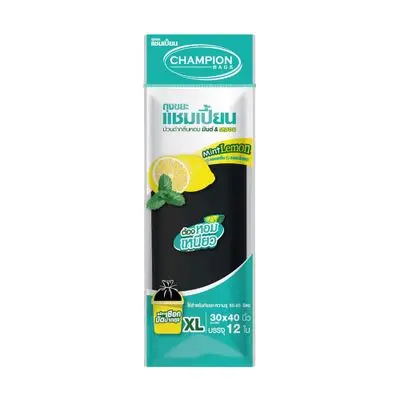 Garbage Bags Mint And Lemon Scented Roll Type CHAMPION Size 30 x 40 Inches (Pack 12 Pcs.) Black