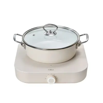MEX Induction Cooker with Pot (PIC212), 2,100 Watt, Matte Cream Color