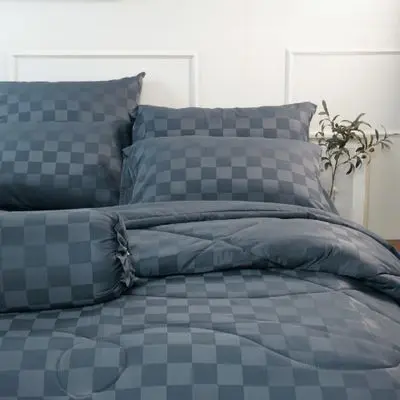 STAMPS Square Jacquard Pattern Bed Sheet Set (SQ4), 5 FT, 5 Pcs/Set, Dark Gray Color