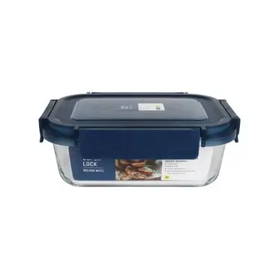 Square Glass Food Container With Lock Lid SUPER LOCK JCP-6220 Size 18.3x13.9x6.2 CM. Clear - Blue