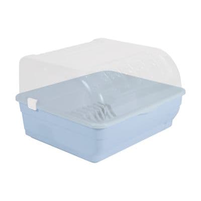 PETCHSIAM 1 Tier Plastic Dish Drainer With Lid (3152), 43.5 x 45.5 x 29 cm, Blue
