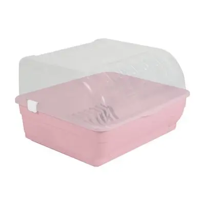 PETCHSIAM 1 Tier Plastic Dish Drainer With Lid (3152), 43.5 x 45.5 x 29 cm, Pink