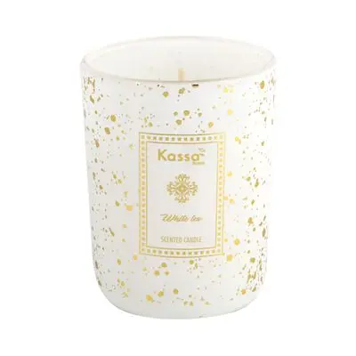 Scented Glass Jar Candle GLITTER White Tea KASSA HOME KL48134HD-WH Size 8 x 10.4 CM. White