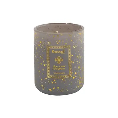 Scented Glass Jar Candle GLITTER Sage & Iced Moonflower KASSA HOME KL48134HD-GY Grey