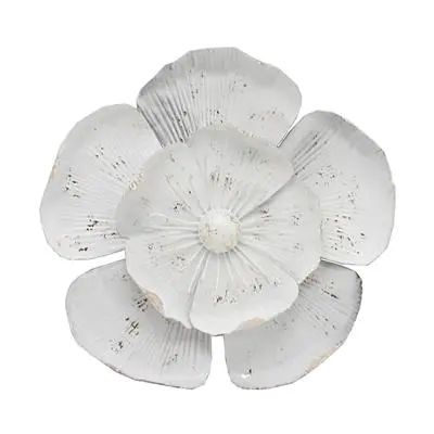 Metal Wall Flower Decor S Raw Matte KASSA HOME No.9AB3095SY1 Size 29.5 x 7.5 x 28.5 CM. White - Gold