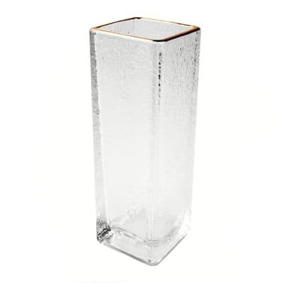 แจกันแก้วขอบทอง Crystal-Square KASSA HOME รุ่น 22004XZBL-M ขนาด 8 x 8 x 25 ซม. สีใส