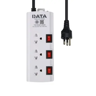 DATA Power Strip 3 Outlets 3 Switch (HM3266M5), 5 Metre, White