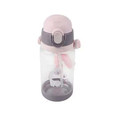 SANDI Kids water bottle with a handle and a straw with a sash (UTKWB-0002-2), 450 ml, Pink