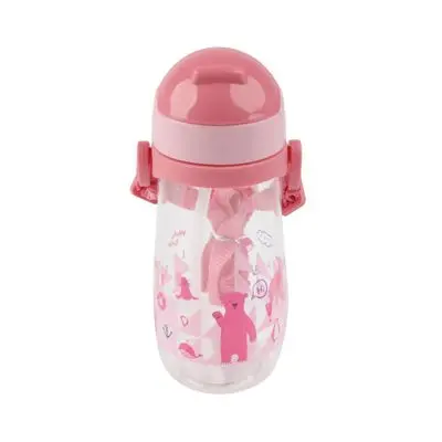 SANDI Kids water bottle with a handle and a straw with a sash ( UTKWB-0003-1), 450 ml, Pink